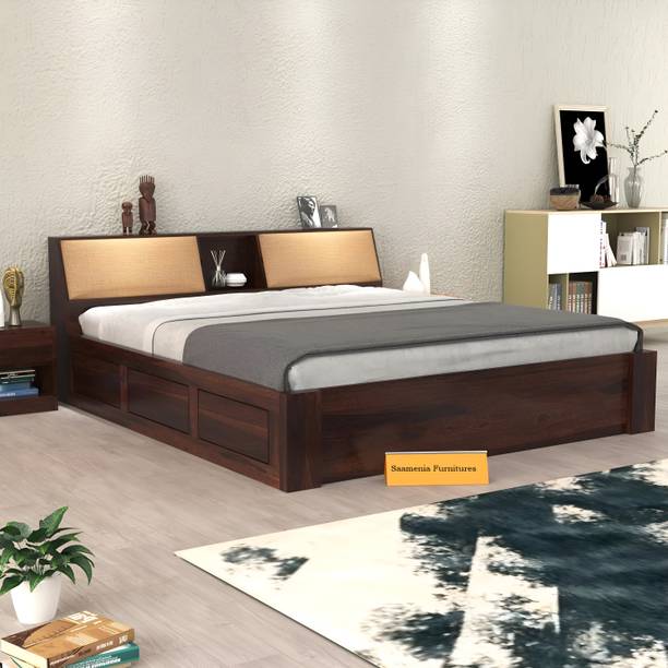 saamenia furnitures Solid Sheesham Wood King Size Bed With Storage For Living Room / Bedroom / Hotel Solid Wood King Box Bed