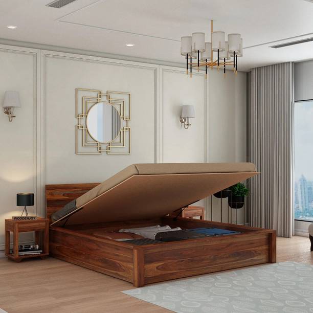 WOODENJOY Sheesham Wood King Bed/Wooden Bed With Hydraulic Storage/Wooden Palaung For Home Solid Wood King Hydraulic Bed