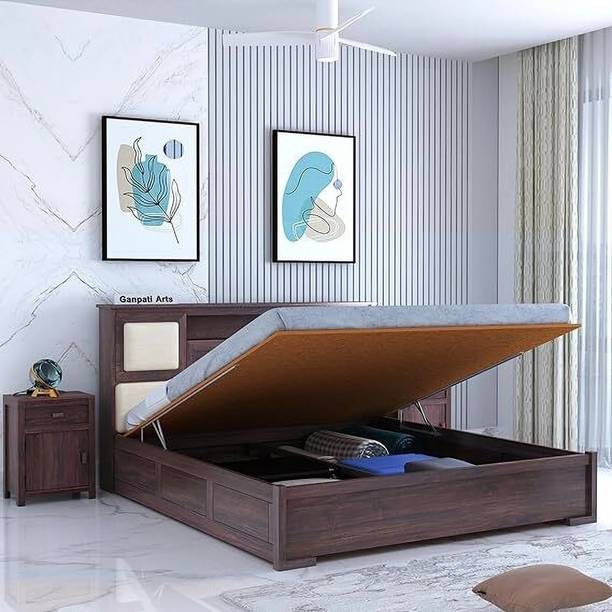 Ganpati Arts Sheesham Wood Maharaja Bed for Bedroom/Wooden Cot/Palaung With Hydraulic Storage Solid Wood Queen Hydraulic Bed