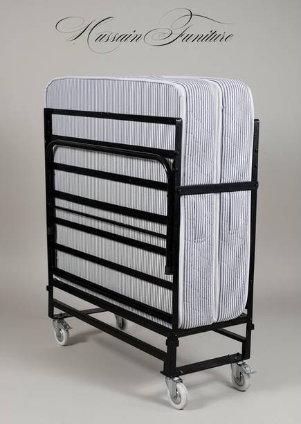 HussainFuniture Premium Wrought Iron Folding Bed with 6-Inch Mattress Metal Single Bed