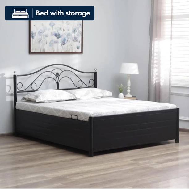 SoftSoul FURNITURE Metal Queen Hydraulic Bed, 190.5 cm x 152.4 cm (6.25 ft x 5.0 ft)
