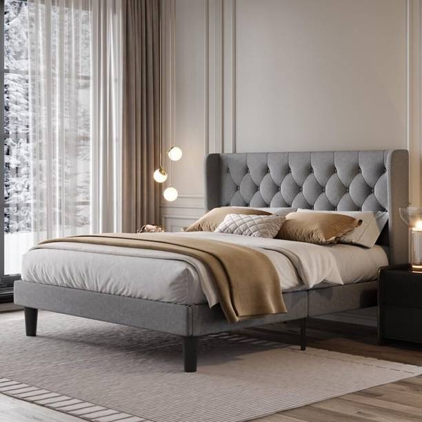 shivang mattress Fabric Queen Size Bed With Button Tufted Headboard For Bedroom/Hotel/Kids Room | Engineered Wood Queen Bed