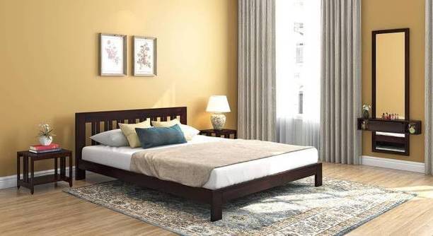 lifestyle furniture Sagwan Queen Bed Without Storage Solid Wood Queen Bed