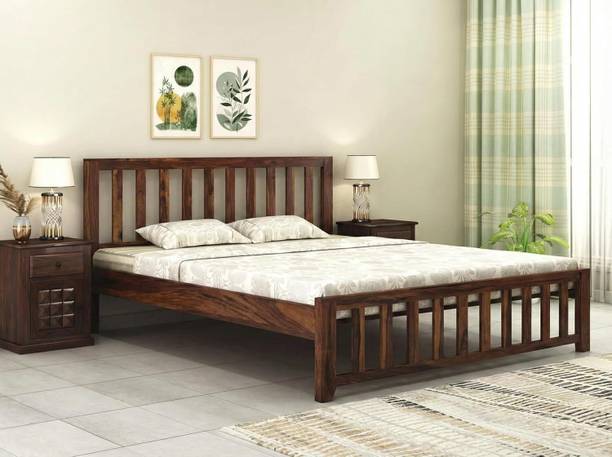Flipkart Perfect Homes Solid Sheesham Wood KIng-Bed with Wooden Headboard & Without Storage for Bedroom Solid Wood King Bed, 205.74 cm x 187.96 cm (6.75 ft x 6.17 ft)