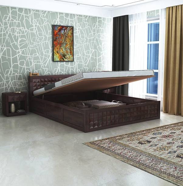 Ganpati Arts Sheesham Wood Oslo Dimond Bed For Bed Room/Guest Room Solid Wood King Hydraulic Bed, 187.96 cm x 208.78 cm (6.17 ft x 6.85 ft)