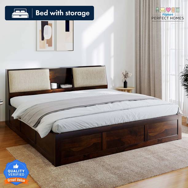 Flipkart Perfect Homes Stout with Storage Headboard Solid Wood Queen Box Bed, 220 cm x 158 cm (7.22 ft x 5.18 ft)