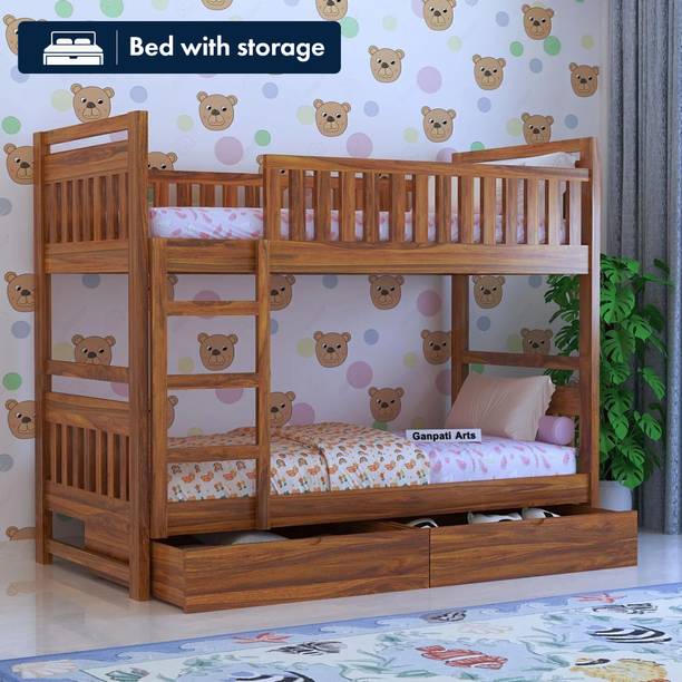 Ganpati Arts Sheesham Wood Swift Bunk Bed With2 Drawer Storage For Kids Bed/Kids Room Solid Wood Single Drawer Bed, 208.28 cm x 99.06 cm (6.83 ft x 3.25 ft)