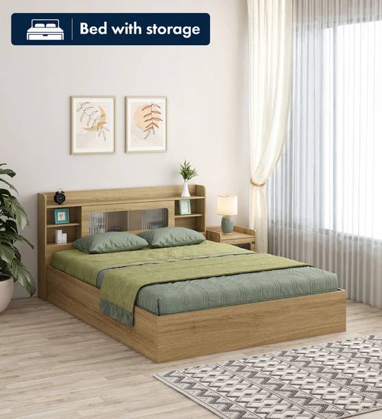 Mintwud From Pepperfry Cavour Wooden Queen Bed/Wooden Cot/Wooden Bed With Storage Engineered Wood Queen Box Bed, 218 cm x 160 cm (7.15 ft x 5.25 ft)