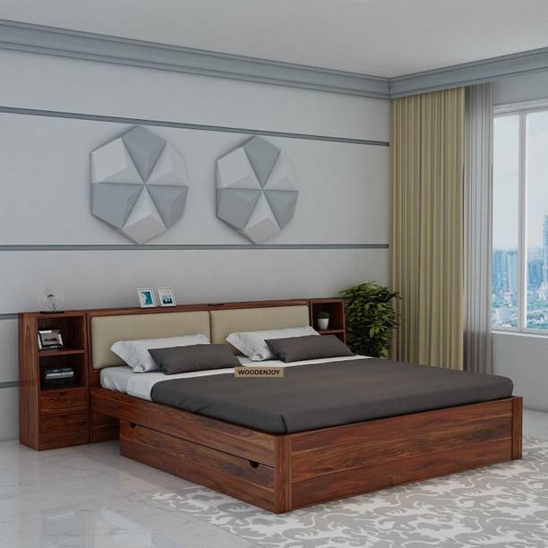 WOODENJOY Sheesham Wood Queen Bed With Drawers Storage/Wooden Queen Bed With Storage Solid Wood Queen Drawer Bed