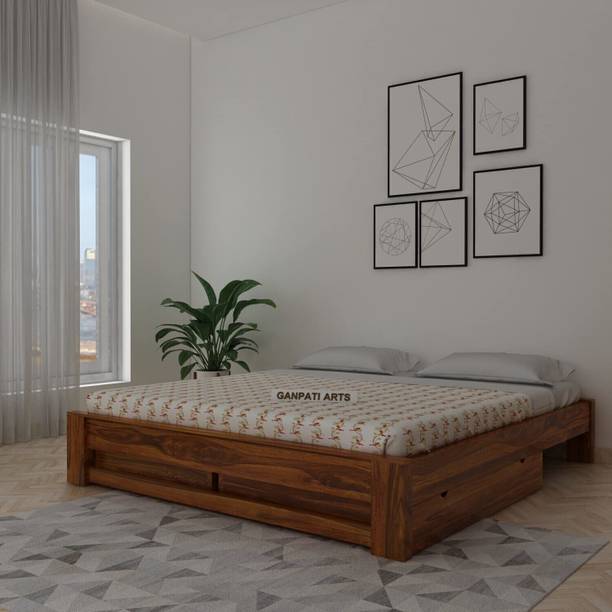 Ganpati Arts Foster Without Headboard Sheesham Wood Queen Size Bed with Storage Solid Wood Queen Drawer Bed