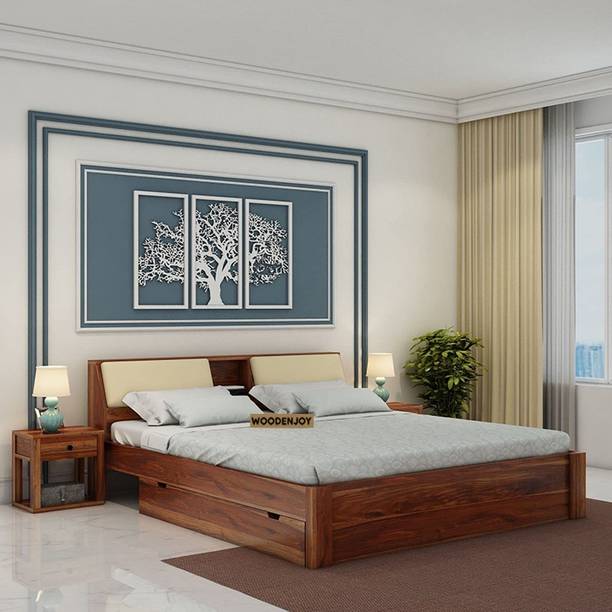 WOODENJOY Sheesham Wood King Bed With Drawers Storage/Wooden Bed With Storage For Home Solid Wood King Drawer Bed
