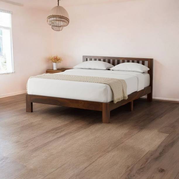 Harnest Solid Sheesham Wood Queen Bed (Teak Finish) Engineered Wood Single Bed