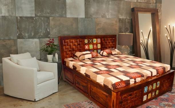 TajCollection Sheesham Queen Queen Size Double Bed with Storage Box for Living Room, Bed Room Solid Wood Queen Box Bed