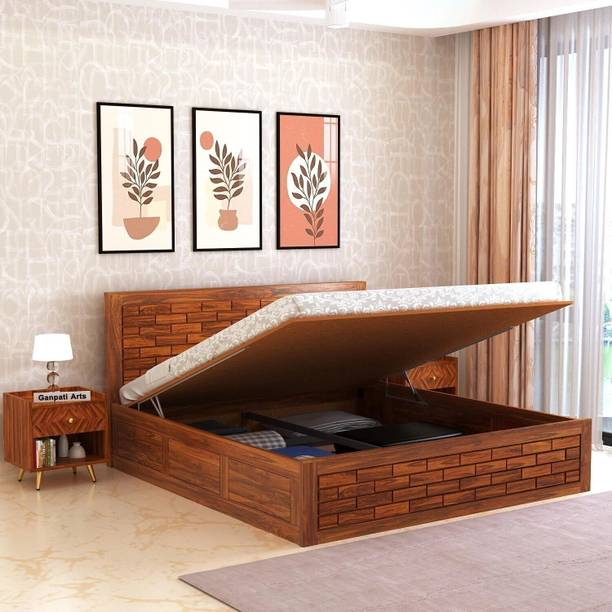 Ganpati Arts Sheesham Wood Italian Bed for Bedroom/Wooden Cot/Palaung With Hydraulic Storage Solid Wood King Hydraulic Bed