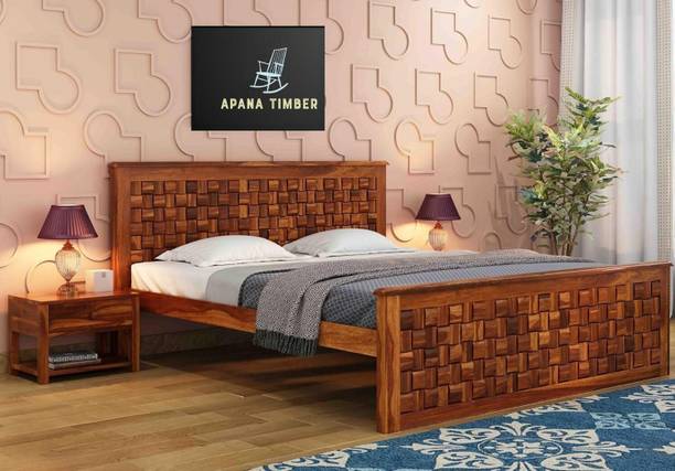 PANDITWOODENART queen bed sheesham wood wooden queen bed for bedroom cot without storage queen Solid Wood Queen Bed