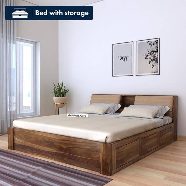 Ganpati Arts Sheesham Wood Bed For Bedroom/Wooden Cot/Palaung/Bed With Box Storage For Home Solid Wood Queen Box Bed, 223.52 cm x 187.96 cm (7.33 ft x 6.17 ft)
