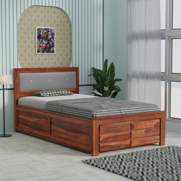 Banshi Solid Wood Single Bed for Bedroom | Sheesham Wood Frame| Modern & Durable Design Solid Wood Single Box Bed
