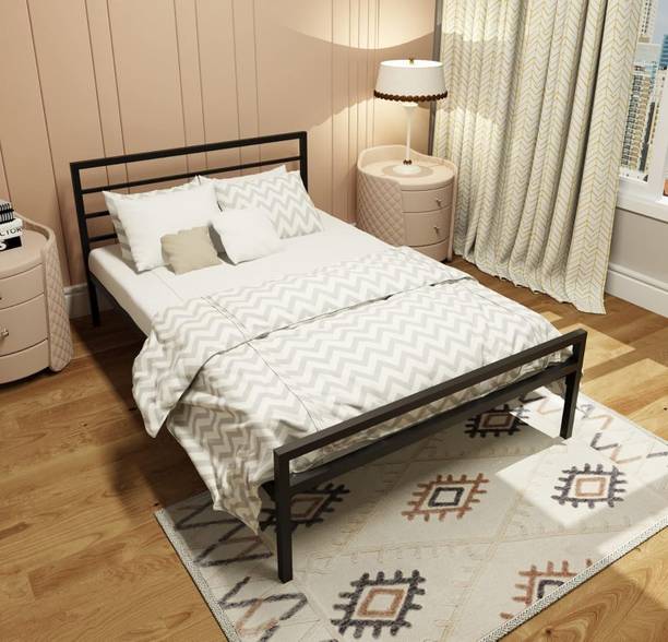 KTG Handicraft Metal Platform Bed with Headboard and Footboard, Heavy Duty Mattress. Metal King Bed, 198 cm x 129 cm (6.5 ft x 4.23 ft)
