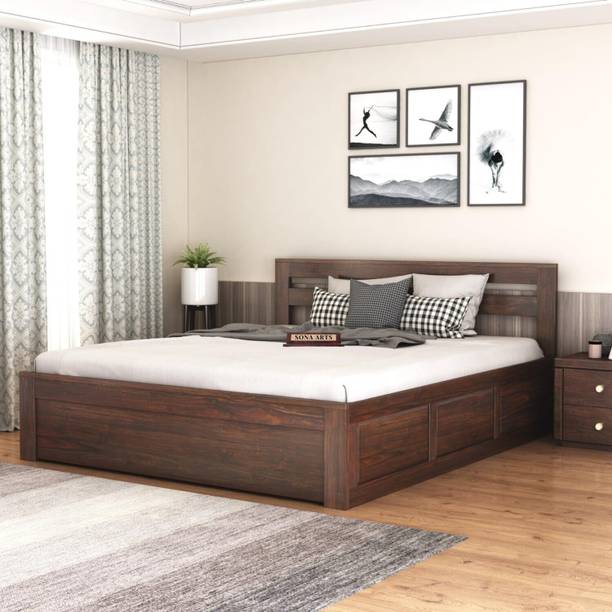 SONA ART & CRAFTS Queen Box Bed Walnut Solid Wood Queen Box Bed