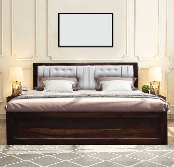MoonWooden Double Bed With Storage for Bedroom Solid Wood Queen Box Bed