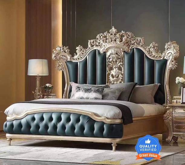 ELITEWOOD LOTUS ROYAL LUXURY PREMIUM TEAK WOOD DOUBLE BED SIZE Solid Wood King Box Bed, 170 cm x 170 cm (5.58 ft x 5.58 ft)