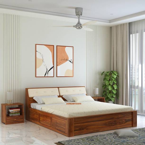 Dreamydesks Solid Sheesham Wood King Size Bed with Headboard Box Storage Solid Wood King Box Bed, 211 cm x 188 cm (6.92 ft x 6.17 ft)