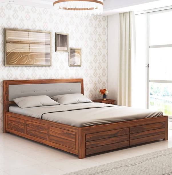 Ganpati Arts Sheesham Wood Euro Queen Size Bed with Box Storage for Bedroom/Living Room Solid Wood Queen Box Bed