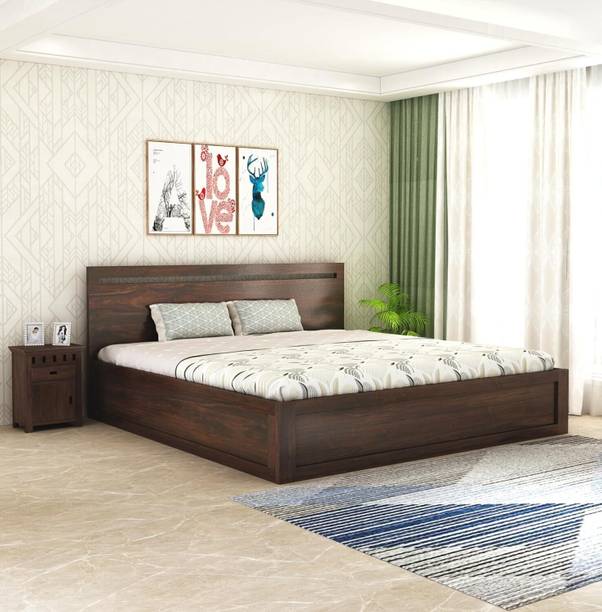 SAVITRIDECOR Sheesham Wood Queen Size Box bed with storage for living room, bedroom, hotel Solid Wood Queen Box Bed