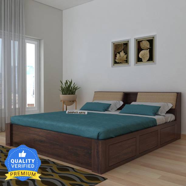 Ganpati Arts Sheesham Mayor Queen Bed for Bedroom/Hotel/LivingRoom With Headboard/Box Storage Solid Wood Queen Box Bed