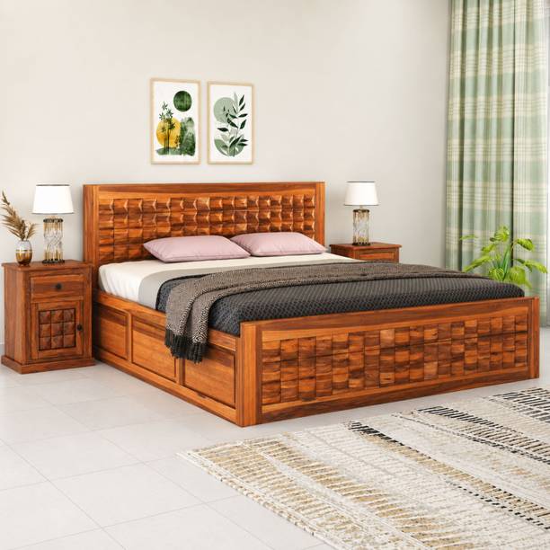 SONA ART & CRAFTS Diamond Sheesham Wood Queen Size Bed with Storage Box Solid Wood Queen Box Bed, 208 cm x 165.1 cm (6.82 ft x 5.42 ft)