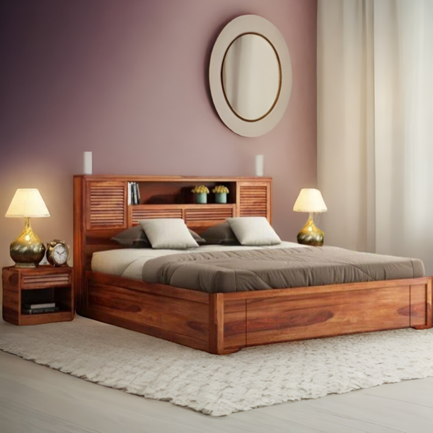 Shagun Arts Solid Sheesham Wood King Size Bed For Bedroom/ Hotel/ Kids Room || Solid Wood King Box Bed