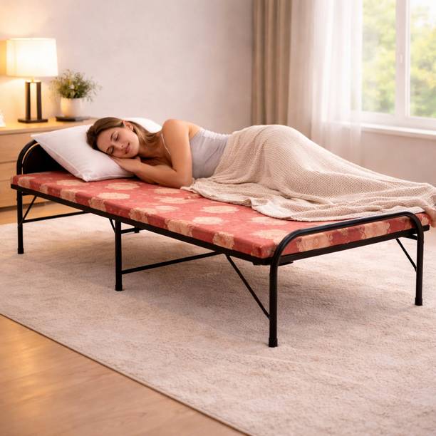 NATTNAK WE TRULY CARES NATTNAK Foldable Guest Bed with Mattress, Space Saving Portable Design Metal Single Bed, 183 cm x 91.44 cm (6.0 ft x 3.0 ft)