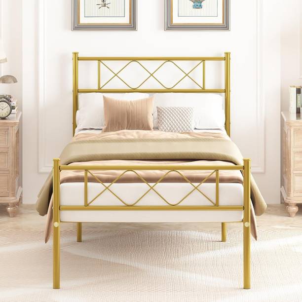 ADORN MART Twin Bed Frame with Headboard and Footboard, Gold Bed Frame. Metal King Bed
