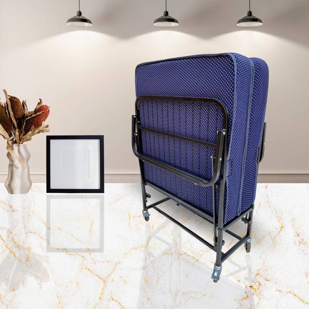 Palmen Dura Rollaway Folding Bed With 6 Inch Foldable Spring Mattress Metal Single Bed