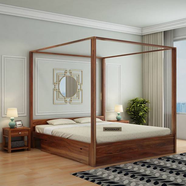 WOODENJOY Sheesham Wood Bed/Cot Bed/Palang For Bed Room/Home/Hotel Solid Wood Queen Drawer Bed