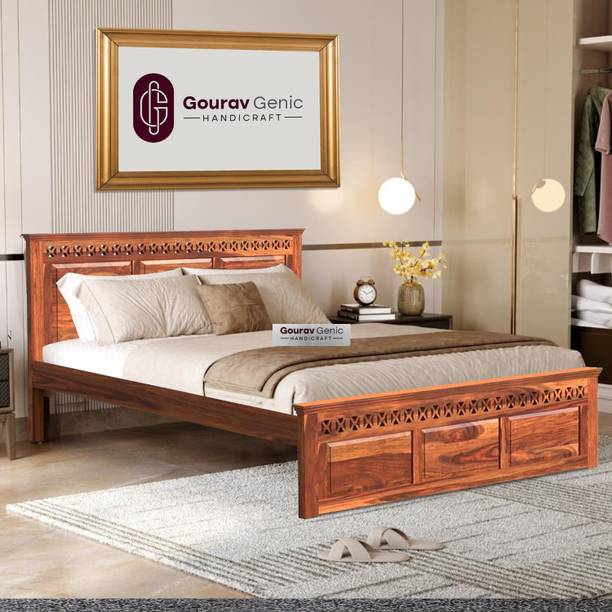 Gouravgenic Handicraft Teak (Sagun) Solid Wood Queen Bed