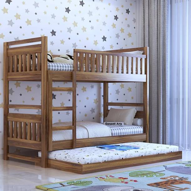 Ganpati Arts Solid Sheesham Wood Swift Bunk Bed with Trundle Wooden Bunk Bed for Kids Solid Wood Single Bed, 208.28 cm x 99.06 cm (6.83 ft x 3.25 ft)