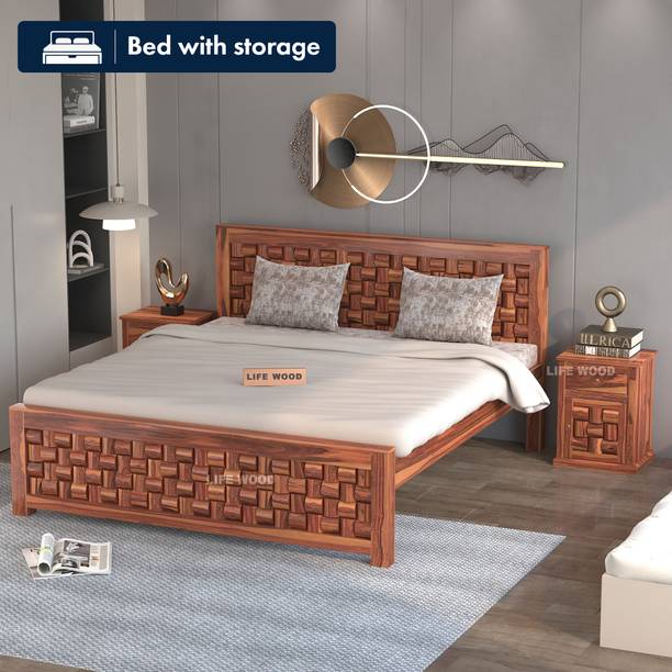 LIFE WOOD Sheesham Wood King Size Bed Without Storage Solid Wooden King Size Cot Bed Solid Wood King Bed, 190 cm x 208 cm (6.23 ft x 6.82 ft)