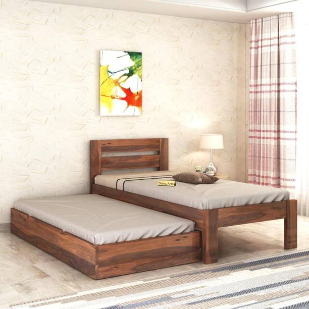 SONA ART & CRAFTS Eros Sheesham Wood Single Trundle Bed 36x78 with Pullout Storage Wooden Cot Solid Wood Single Bed, 157.48 cm x 203.2 cm (5.17 ft x 6.67 ft)