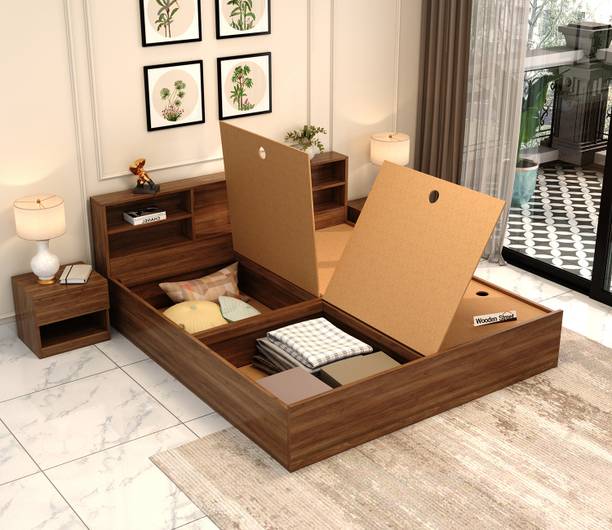 Wooden Street Barriss Bed With Box Storage For Bed Room/Guest Room Engineered Wood Queen Box Bed