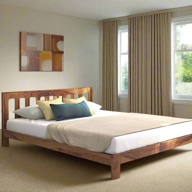 PR FURNITURE Acmi Solid Wood Queen Size Bed In Provincial Teak Finish For Bedroom Furniture Solid Wood Queen Bed, 205 cm x 157.5 cm (6.73 ft x 5.17 ft)