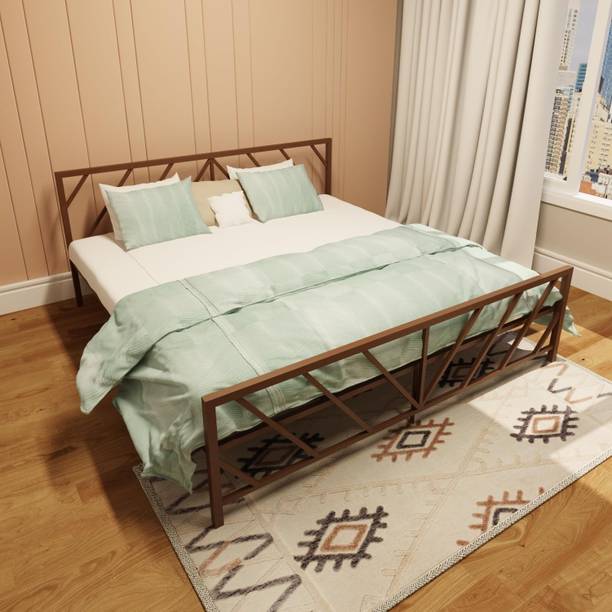 ADORN MART Metal Platform Double Size Bed Frame with Headboard and Footboard, Heavy Duty Metal King Bed