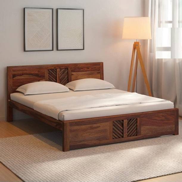 DECORWOOD King Size Sheesham Wood Bed for Bedroom V shave Solid Wood Double Bed, 60 cm x 140 cm (1.97 ft x 4.59 ft)