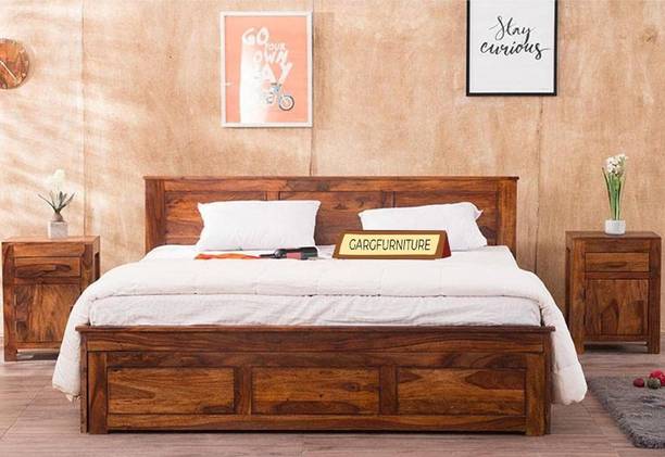 GARGHANDICRAFTS Sheesham Wood Bed/Cot Bed/Palang For Bed Room/Home/Hotel Solid Wood Queen Box, Drawer Bed