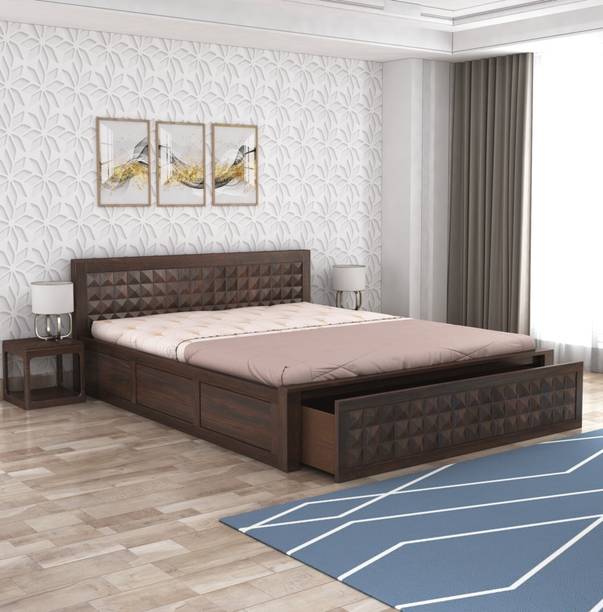 GOYALINTERIOR Solid Sheesham Wood Queen Size Bed For/Bedroom/Home/Hotel Solid Wood Queen Drawer Bed