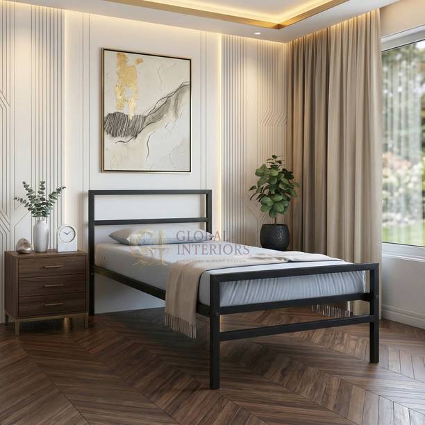 Global Interiors Modern Minimalist Metal Bed Frame Contemporary Bedroom Furniture Metal Single Bed, 190 cm x 190 cm (6.23 ft x 6.23 ft)