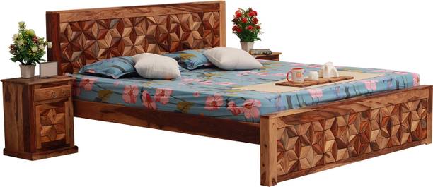 Sheesham Craft Floresque King Size(72"x78") Without Storage,12-Month Warranty,Double Bedside Solid Wood King Bed