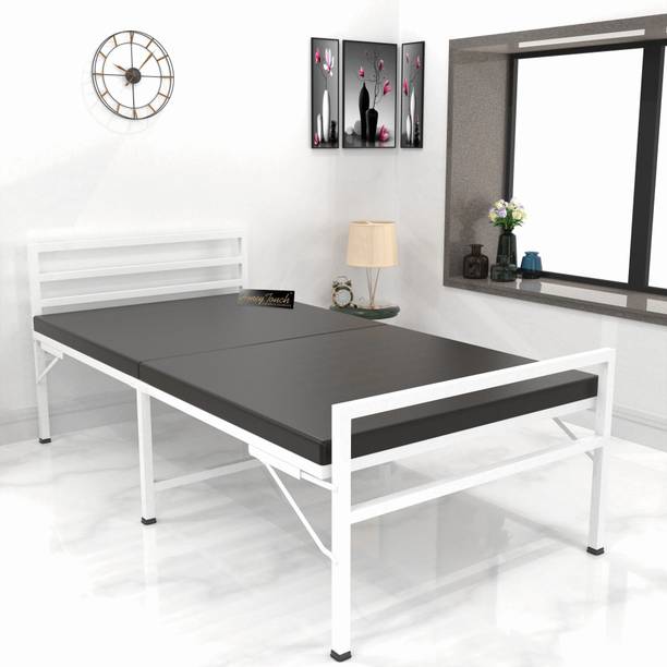 HoneyTouch Jasper Folding Bed Single with Mattress |No Assembly Required | Metal Single Bed, 190 cm x 91 cm (6.23 ft x 2.99 ft)