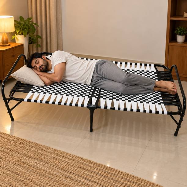 ZEPOMART Foldable Bed Portable Single Folding Bed Niwar Charpai Khatiya Bed for Sleeping Metal Single Bed, 185.5 cm x 88 cm (6.09 ft x 2.89 ft)