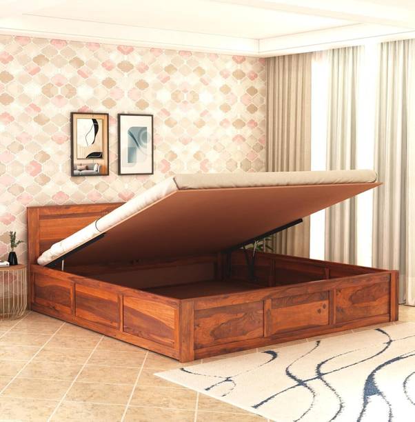 SAVITRIDECOR Sheesham Wood Bed For Bedroom/Wooden Cot/Palaung/Bed With Storage For Home Solid Wood King Hydraulic Bed, 205.74 cm x 190.5 cm (6.75 ft x 6.25 ft)